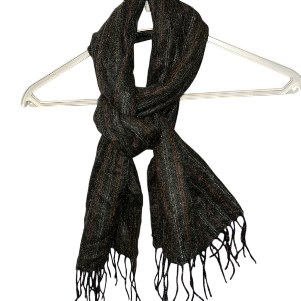 Barneys New York 100% Cashmere charcoal pin stripe scarf